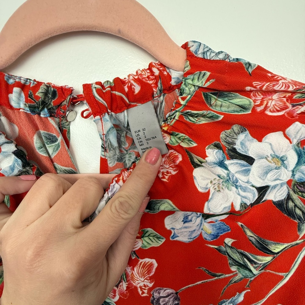 H&M Red Floral Long Sleeve Dress - Picture 4 of 5